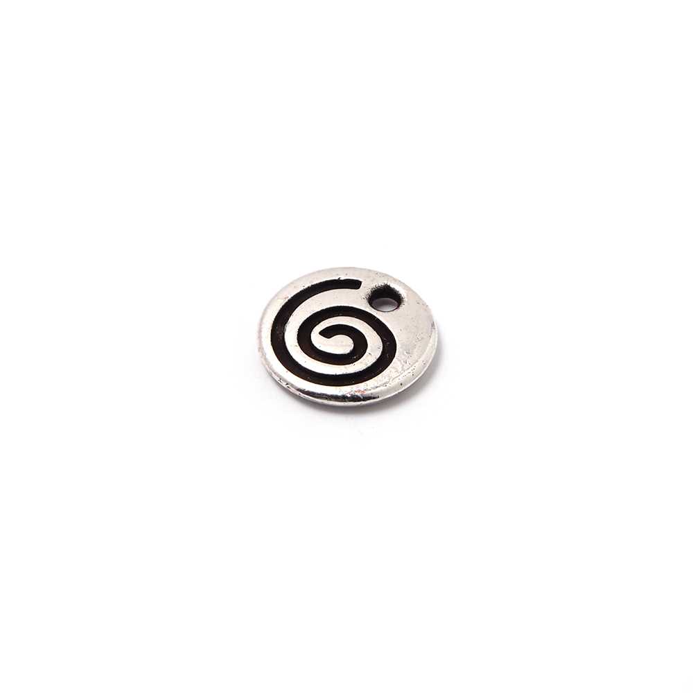 Medalla Espiral con hueco para anilla de 1.5mm. de diámetro. Bañada en plata de ley oxidada.