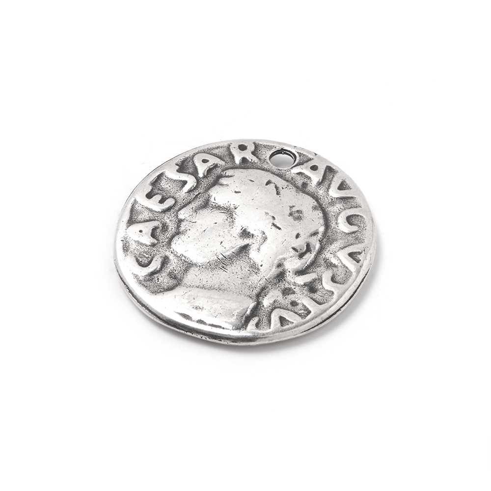 Medalla Moneda Romana, con agujero pasante para anilla de 1.5mm. de diámetro. Bañada en plata de ley oxidada.